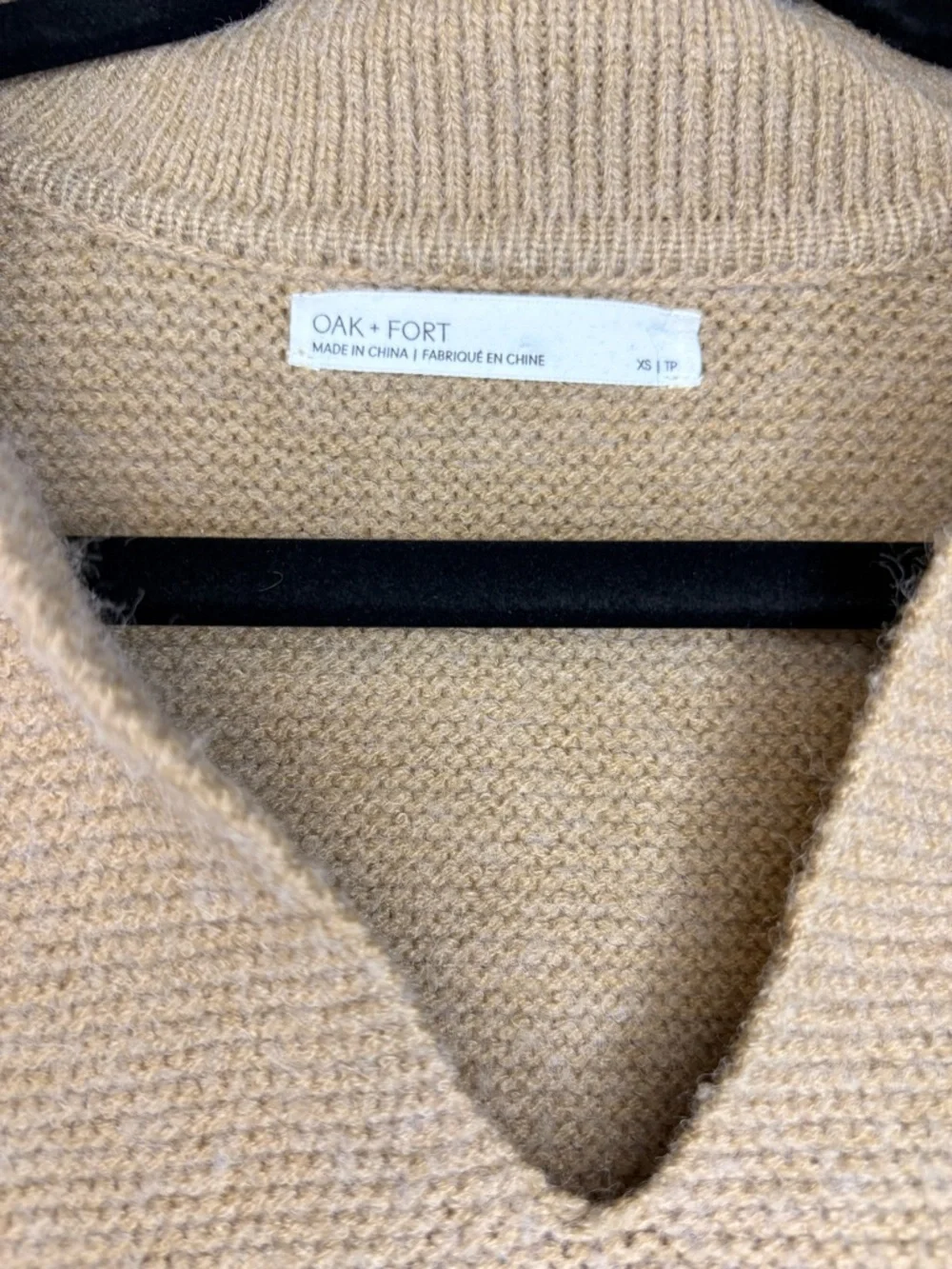 Oak + Fort Cropped Collared Knit Sweater Camel Beige XS Minimalist - Picture 2 of 4